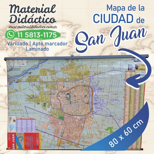 Mapa Ciudad De San Juan 80x60cm Plastificado Y Laminado