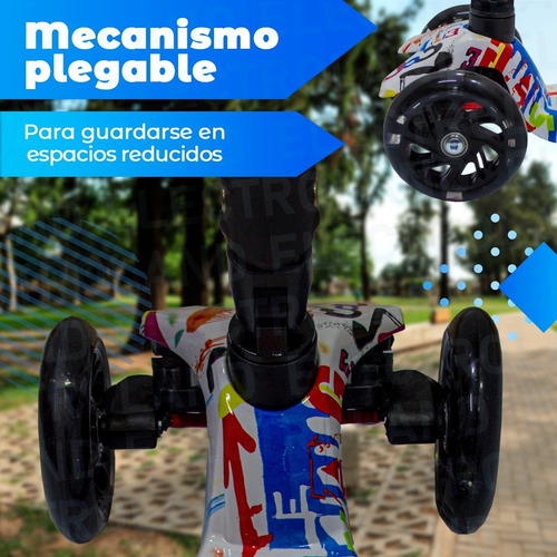 Imagen 3 de 10 de Monopatin Niños Luz Led Plegable 4 Ruedas Extensible Silicon