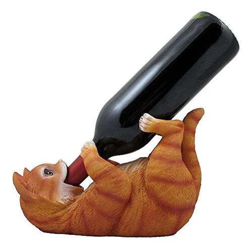 Decorativo Tabby Kitty Cat Wine Bottle Holder Sculpture Para