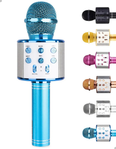 Microfone Infantil Bluetooth S/ Fio Karaoke Que Muda A Voz Azul