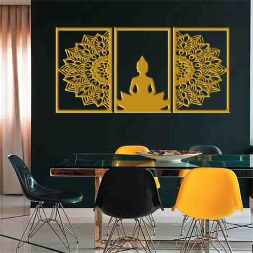 Quadro Decorativo Vazado Buddha Mandala Mdf 3mm