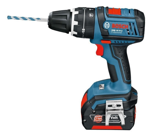 Furadeira martelete parafusadeira sem fio de 13mm Bosch GSB 18 V-LI 18V + acessório com l-boxx