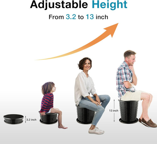Inodoro Portátil Plegable, Altura Ajustable 33cm, Color Negr