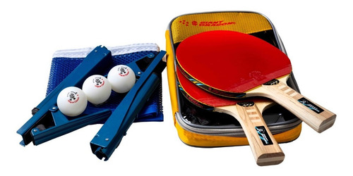 Imagen 2 de 2 de Set Ping Pong 2 Paletas 3* + Red Soportes 3 Pelotas Y Funda