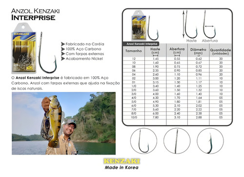 Anzol Kenzaki Interprise 06 C/ 20 Un 100% Aço Carbono Pesca