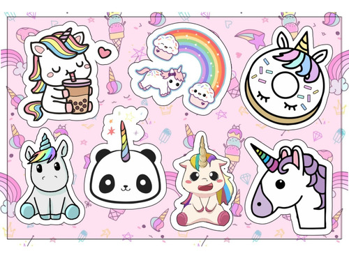 Stickers X 6 Planchas Para Souvenir Unicornios Kawaii