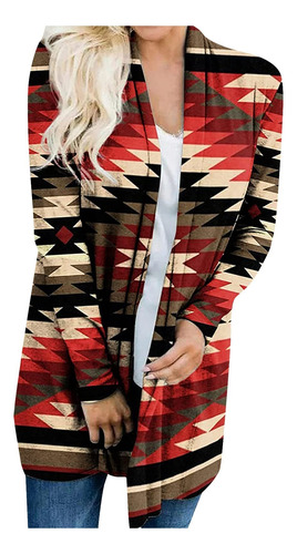 Cardigan Suelto Punto Longitud Media Chaqueta Manga Larga