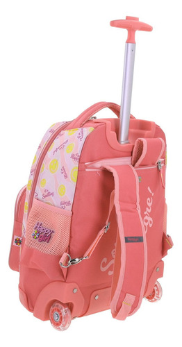 Mochila Grande Chenson Gatitos Happy Girl Ruedas Luz Led Color Rosa Claro Diseño De La Tela Emoji