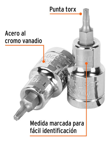 Dado Punta Torx Convexa T20 Cuadro 1/2´ Acero Pulido 13434