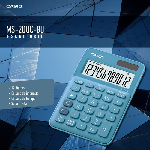 Imagen 6 de 7 de Calculadora De Escritorio Casio Ms-20uc-bu, 12dig, Solar