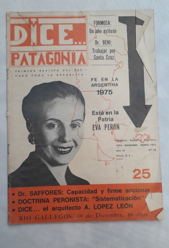 Revista Antigua ** Dice Patagonia ** Tapa Evita N° 25