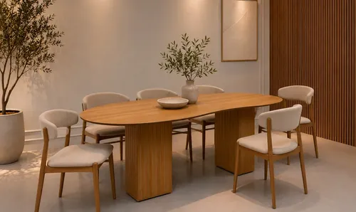 Mesa De Jantar 6 Lugares 180 X 90CM Orgânica Base Ripada Marrom-claro