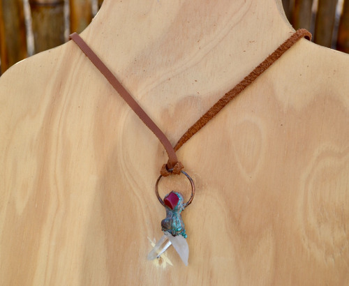 Collar Piedras Cuarzo Cristal Y Jaspe Rojo, Cuero, Cod1