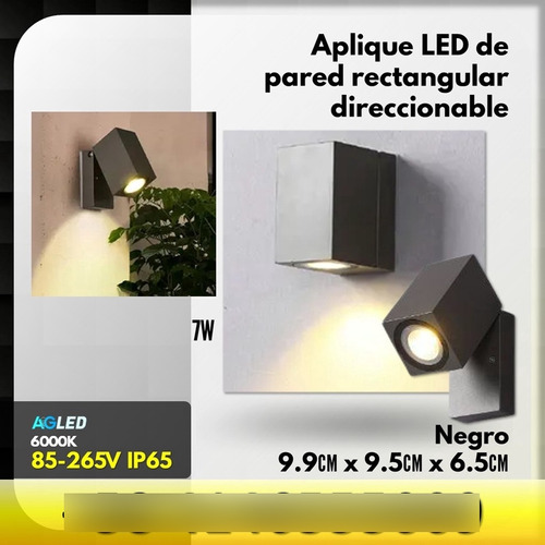 Aplique Led De Pared Rectdirecc 7w 6000k 85-265v Ip65 Negro