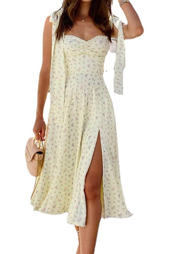 Vestido Sexy Con Abertura Floral Para Mujer, Elegante