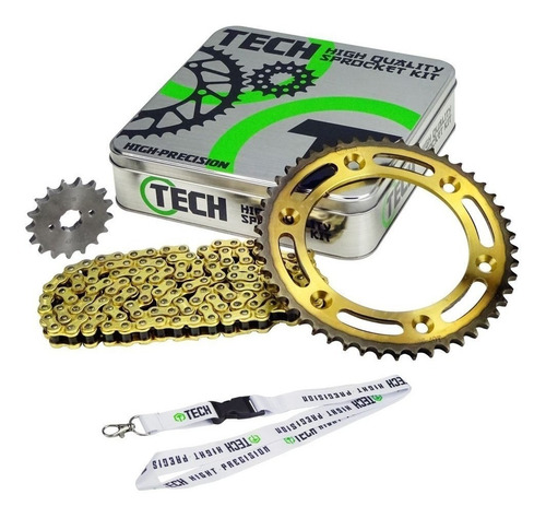 Kit Transmision Tech Honda Xr 125l  Xr150l  C/cadena Oro Fas