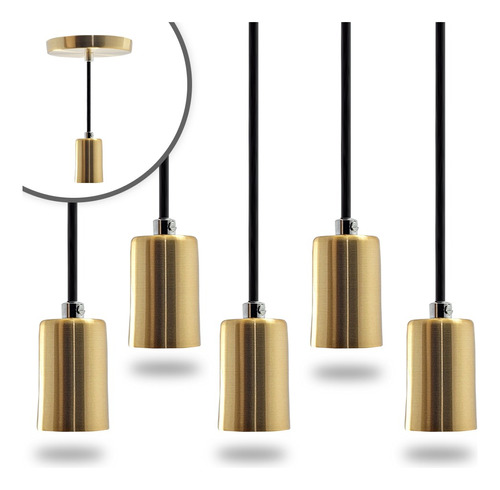 Iluminar Ambiente Kit 10 Pendente Soquete Copinho E27 Dourado