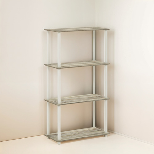 Estante Multiusos 4 Niveles Roble Sonoma Blanco Tubos Redond