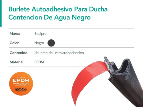 Burlete Autoadhesivo Para Ducha Contencion De Agua Negro