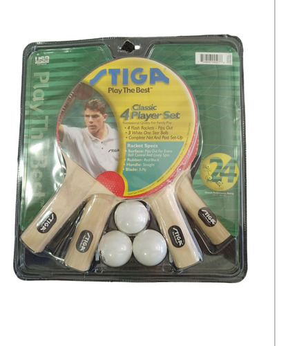 Set De Ping Pong Stiga 4 Raquetas 3 Pelotas Red Paral