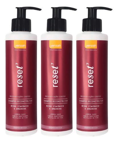 3x Shampoo Reset7 Yenzah Reconstrutor Ácido Itacônico