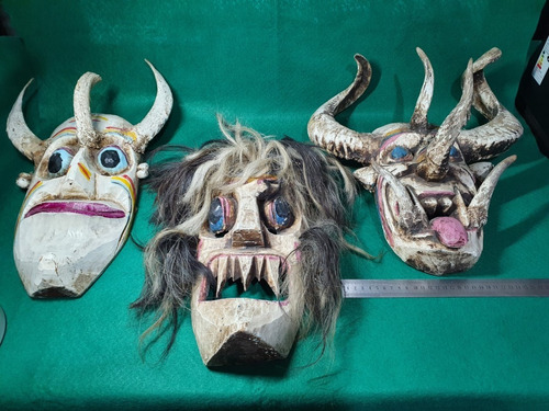 Mascaras Antiguas Talladas Madera Y Cuerno Originales 3x2000
