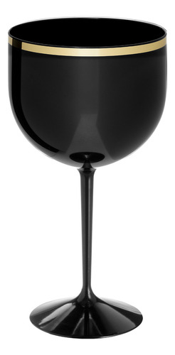 Taça De Gin 500ml Borda Dourada 12un Acrilico Premium Cor Preto