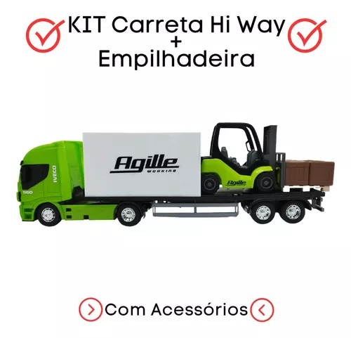 Caminhão Carreta Iveco + Empilhadeira Brinquedo Infantil Miniatura