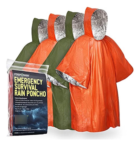 Poncho De Lluvia Impermeable De Emergencia Fospower (paquete