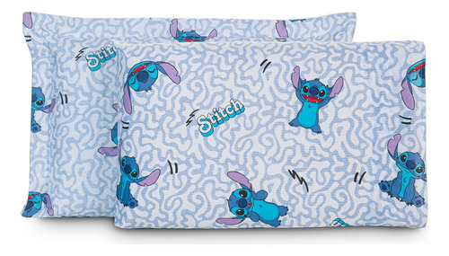 Jogo Lençol Infantil Lilo E Stitch 100% Algodão 3 Pçs Cor Azul