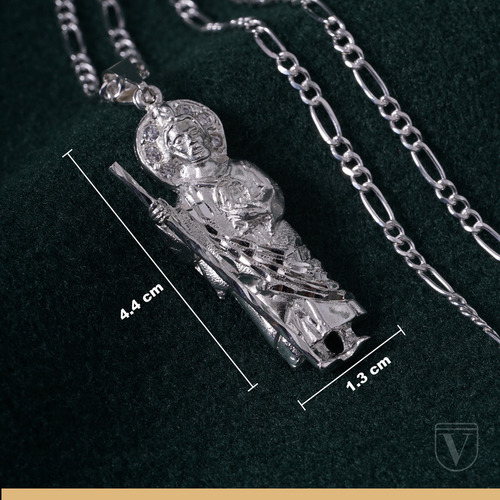 San Judas Tadeo Dije Y Cadena Figaro 60cm Plata Ley 925