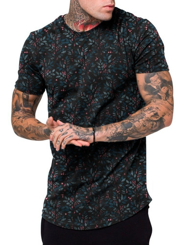 Camiseta Masculina Camisa Longline Floral Florido Silvestre