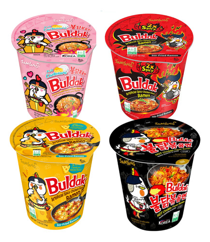 4 Pack Buldak Ramen Instantáneo En Vaso Sabores Surtidos