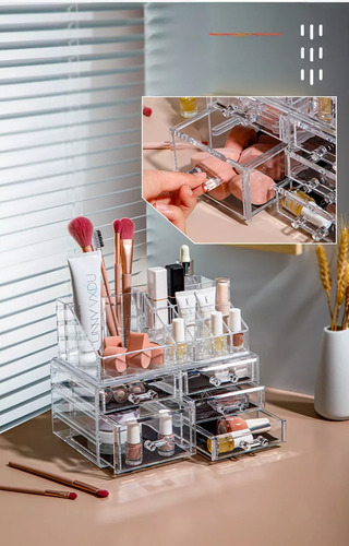 Organizador De Maquillaje Acrílico Multifunción Con Cajón K2 Blanco