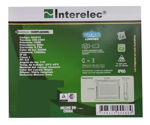 Imagen 3 de 4 de Reflector Proyector Led 150w Exterior Ip65 Fria Interelec