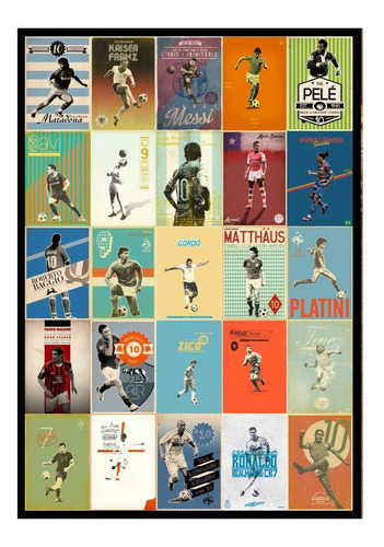 1 Cartel Metalico Letrero Collage Futbolistas Retro 40x28 Cm