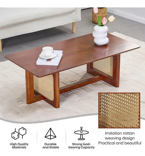 Mesa De Centro De Ratán Mesa Rectangular De Madera Maciza