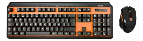 Kit de teclado y mouse gamer inalámbrico Noga NKB-40 Español de color negro y naranja