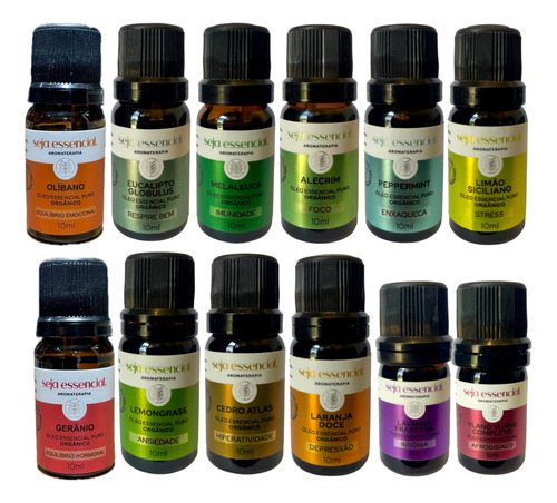 Kit 12 Óleos Essenciais 10 E 5ml - 100% Puro Aromaterapia