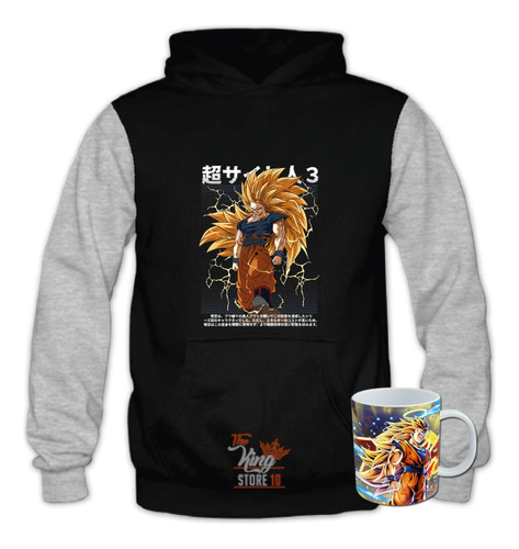 Poleron Bicolor + Taza, Goku Super Saiyajin 3, Anime, Dragon Ball, Xxxl