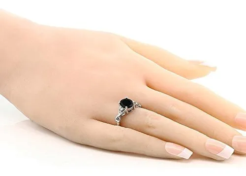 Gem Stone Anillo Ovalado Plata 925 Con Onix Negro Para Mujer