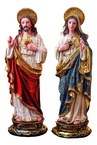 Imagens Sagrado Coração Jesus E Maria 30cm Resina Importada