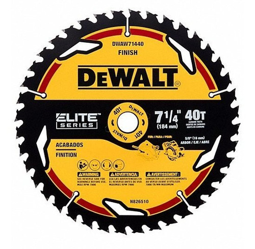 Hoja de sierra circular Dewalt Elite Series 40d de 7-1/4 pulgadas, color amarillo/negro