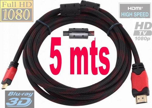 Cable Hdmi 5 Mts 4k Full Hd 2 Filtros Mallado Punta Dorada 