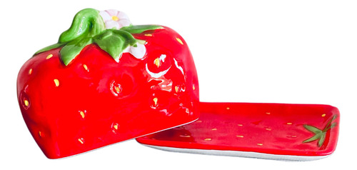 Mantequillera Cerámica Diseño Frutilla Rojo