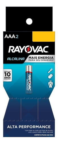 Pilha Alcalina Rayovac Palito Aaa Tubo Com 32 Unidades