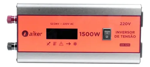 Inversor de Tensão Aiker Senoidal Modificada 1500W 12V 24V Veicular