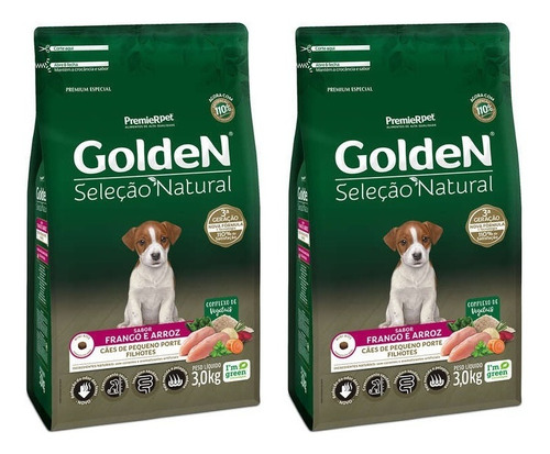 Ração Golden Seleção Natural Cães Filhote Mini 3kg Kit 2 Uni