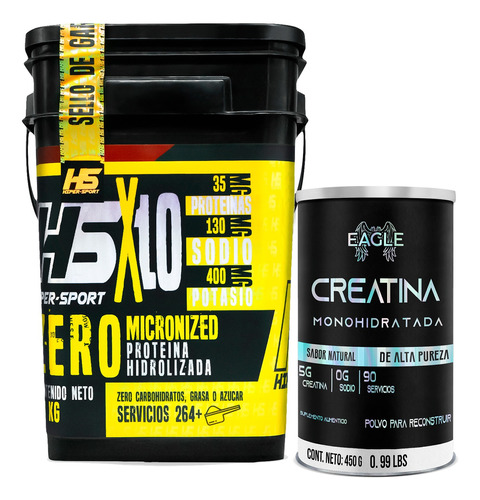 Proteína Whey Hidrolizada Zero Hs 10kg + Creatina 1 Kg Eagle