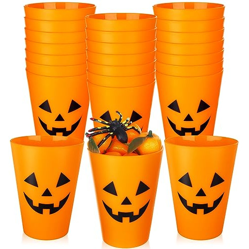 Vasos De Plástico De Halloween Diseño De Calabaza, 24...